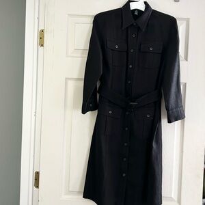 Lauren Ralph Lauren Size 4P Safari Belted Button Front Midi Shirt Dress Black